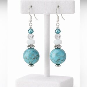 𝅺STERLING Silver Earrings Genuine Howlite Beads Ocean Blues & Clear Crystals